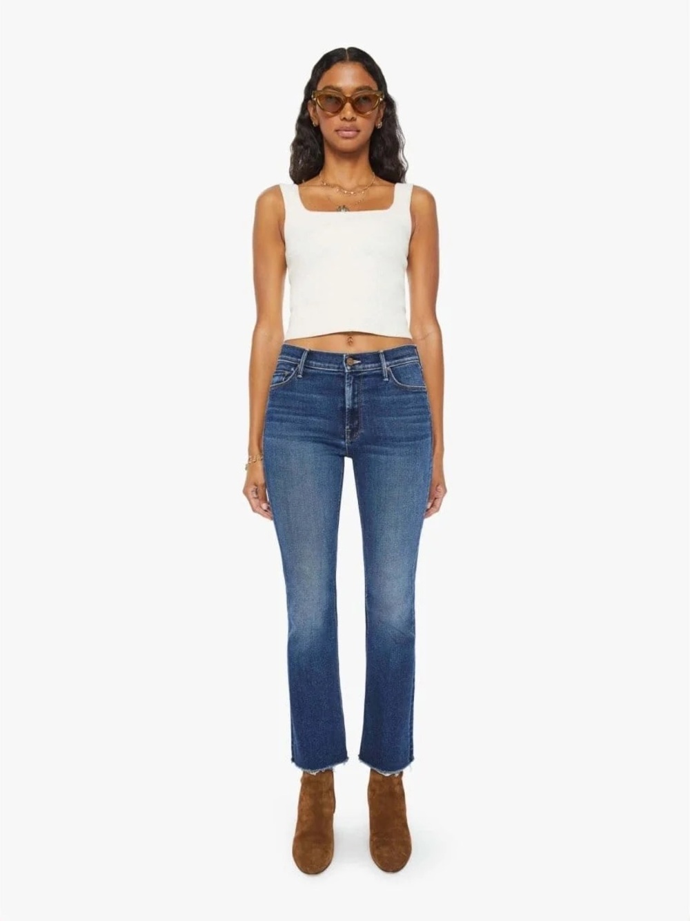 Mother Denim The Outsider Ankle Fray In Uncharted Waters Mid Rise Flare Size 24